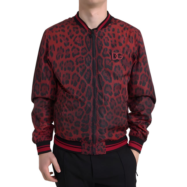 Dolce & Gabbana Red Leopard Short Coat Bomber Jacket