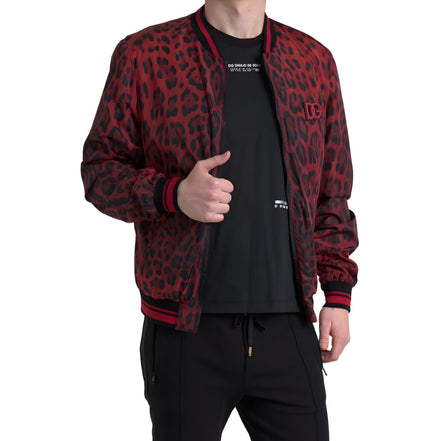 Dolce & Gabbana Red Leopard Short Coat Bomber Jacket