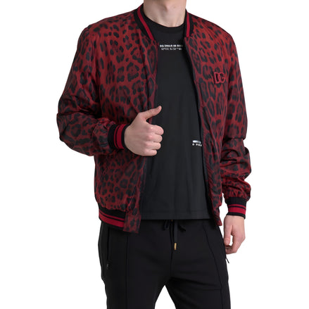 Dolce & Gabbana Red Leopard Short Coat Bomber Jacket