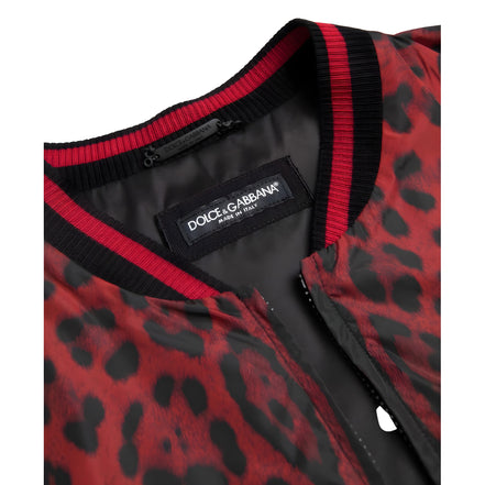 Dolce & Gabbana Red Leopard Short Coat Bomber Jacket