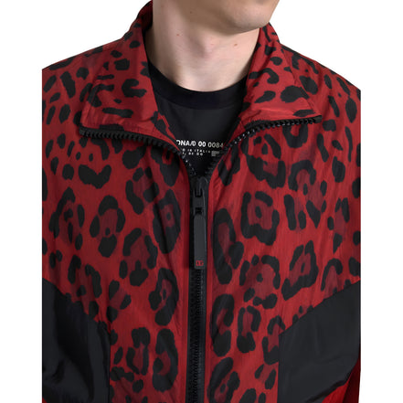 Dolce & Gabbana Red Leopard Full Zip Sweater