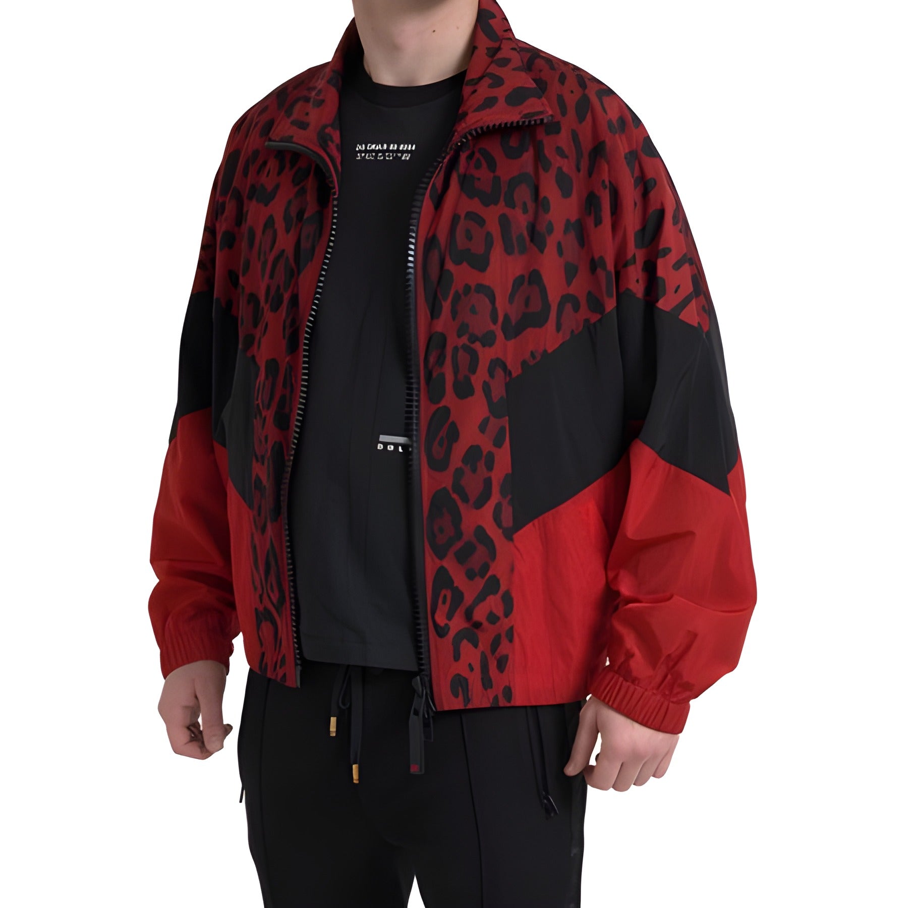 Dolce & Gabbana Red Leopard Full Zip Sweater