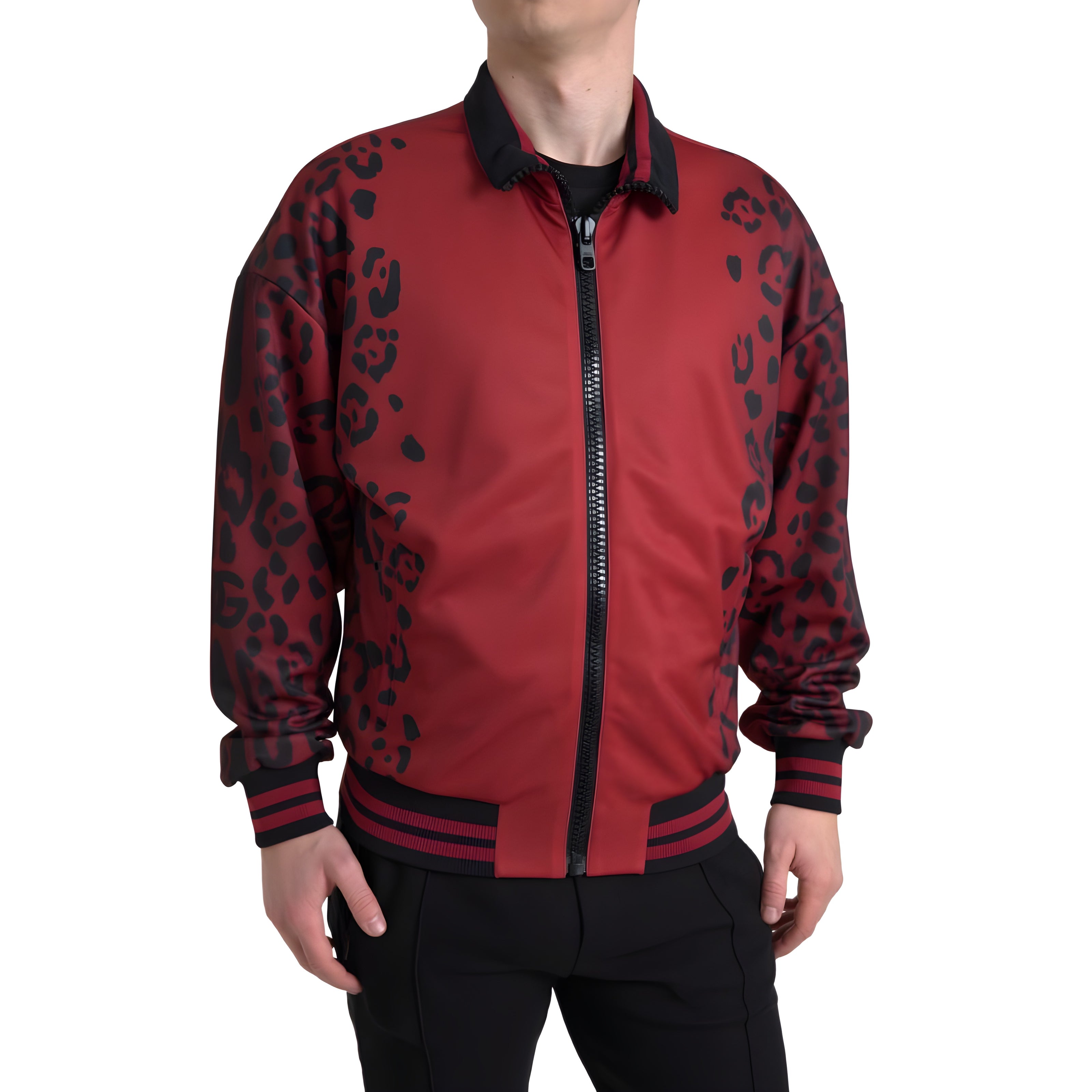 Dolce & Gabbana Red Leopard Full Zip Bomber Jacket