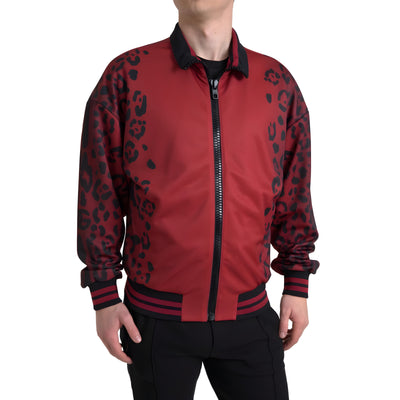 Dolce & Gabbana Red Leopard Full Zip Bomber Jacket