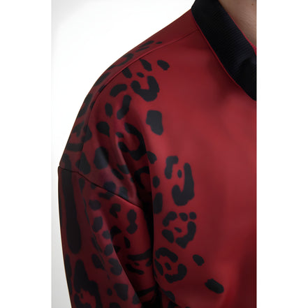 Dolce & Gabbana Red Leopard Full Zip Bomber Jacket