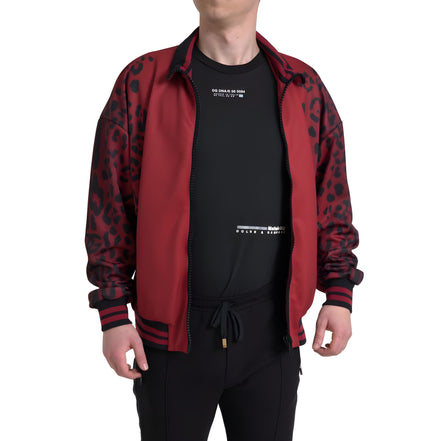 Dolce & Gabbana Red Leopard Full Zip Bomber Jacket
