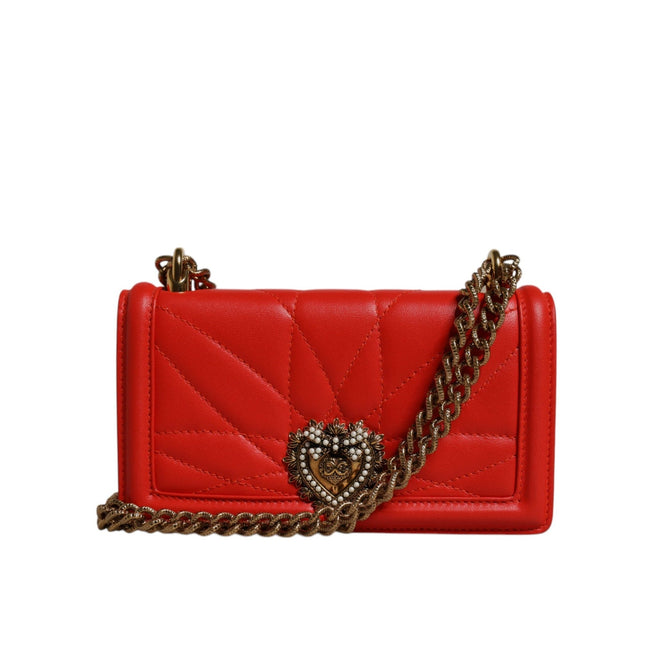 Geantă tip poșetă cu husă pentru telefon Dolce & Gabbana Red Quilted Devotion Crossbody Chain
