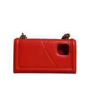 Geantă tip poșetă cu husă pentru telefon Dolce & Gabbana Red Quilted Devotion Crossbody Chain