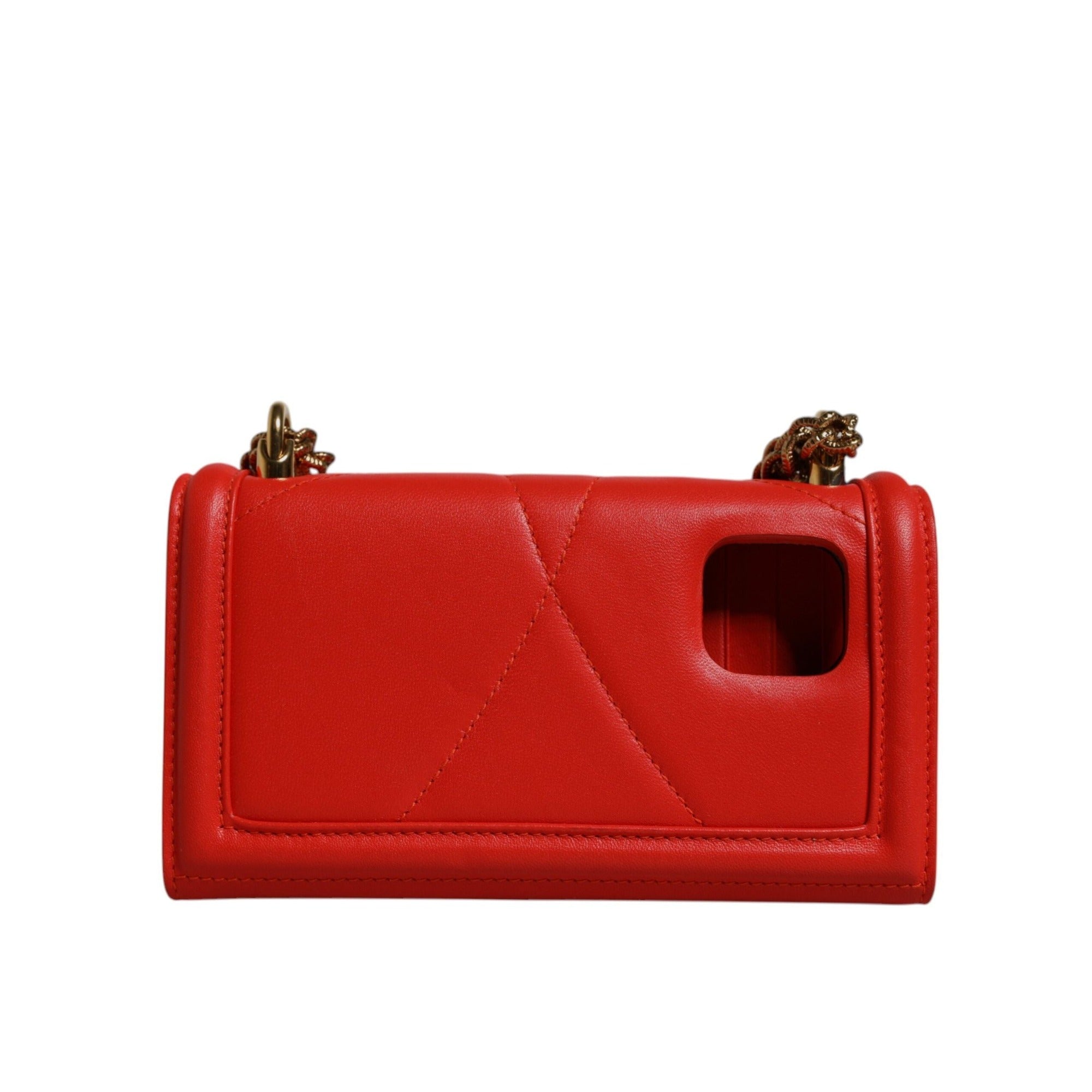 Geantă tip poșetă cu husă pentru telefon Dolce & Gabbana Red Quilted Devotion Crossbody Chain