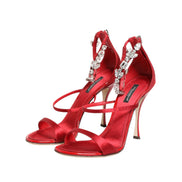 Dolce & Gabbana Red Satin Crystal Keira Heel Sandals
