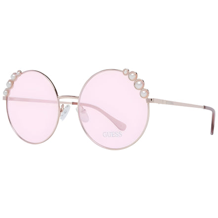Round pink sunglasses with pearl accents and thin gold frame, fashion eyewear