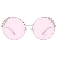 Round pink sunglasses with pearl accents and thin metal frame, fashion eyewear for women