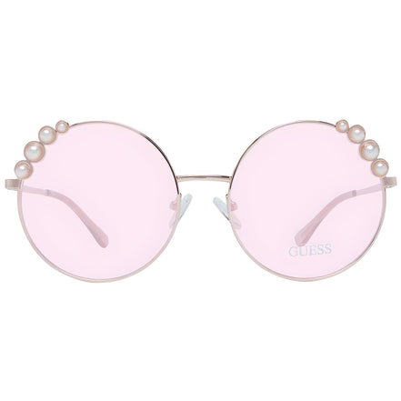 Round pink sunglasses with pearl accents and thin metal frame, fashion eyewear for women