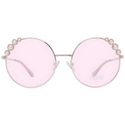 Round pink sunglasses with pearl accents and thin metal frame, fashion eyewear for women