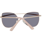 Pink metal cat-eye sunglasses with dark lenses, shown from the back on white background
