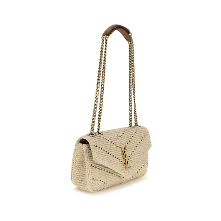 Geantă de umăr Saint Laurent bej din rafie