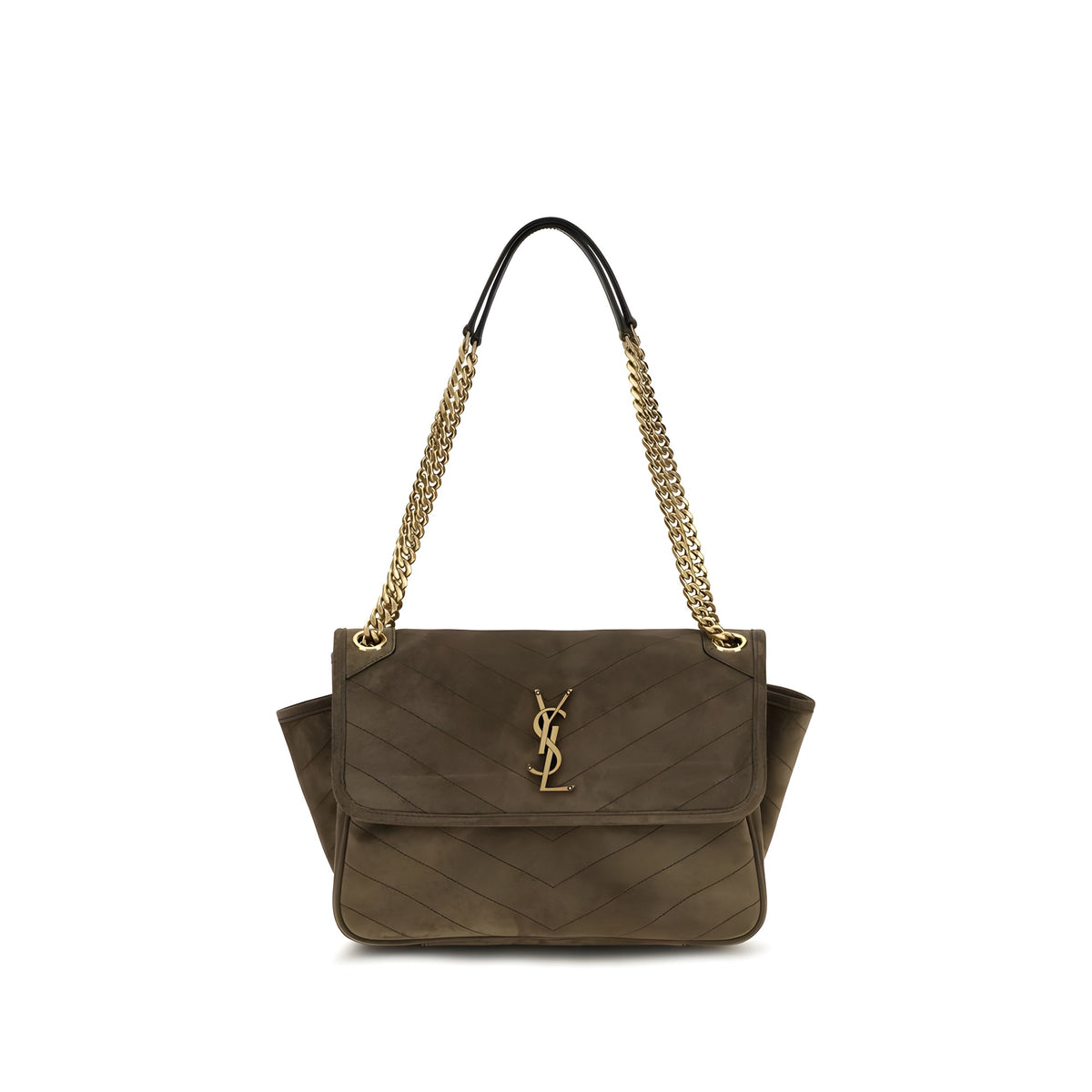 Saint Laurent Geantă de Umăr Bicoloră din Piele Întoarsă