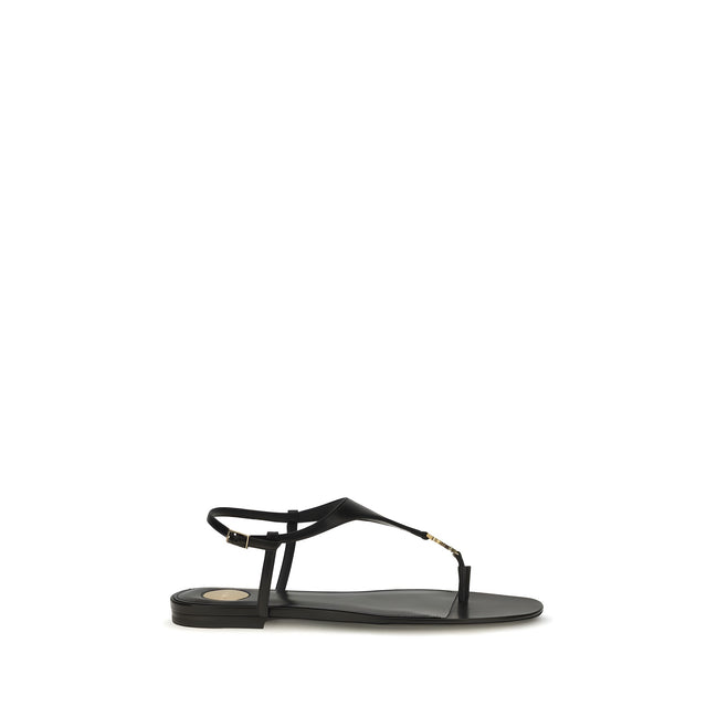 Sandale plate Saint Laurent negre din piele