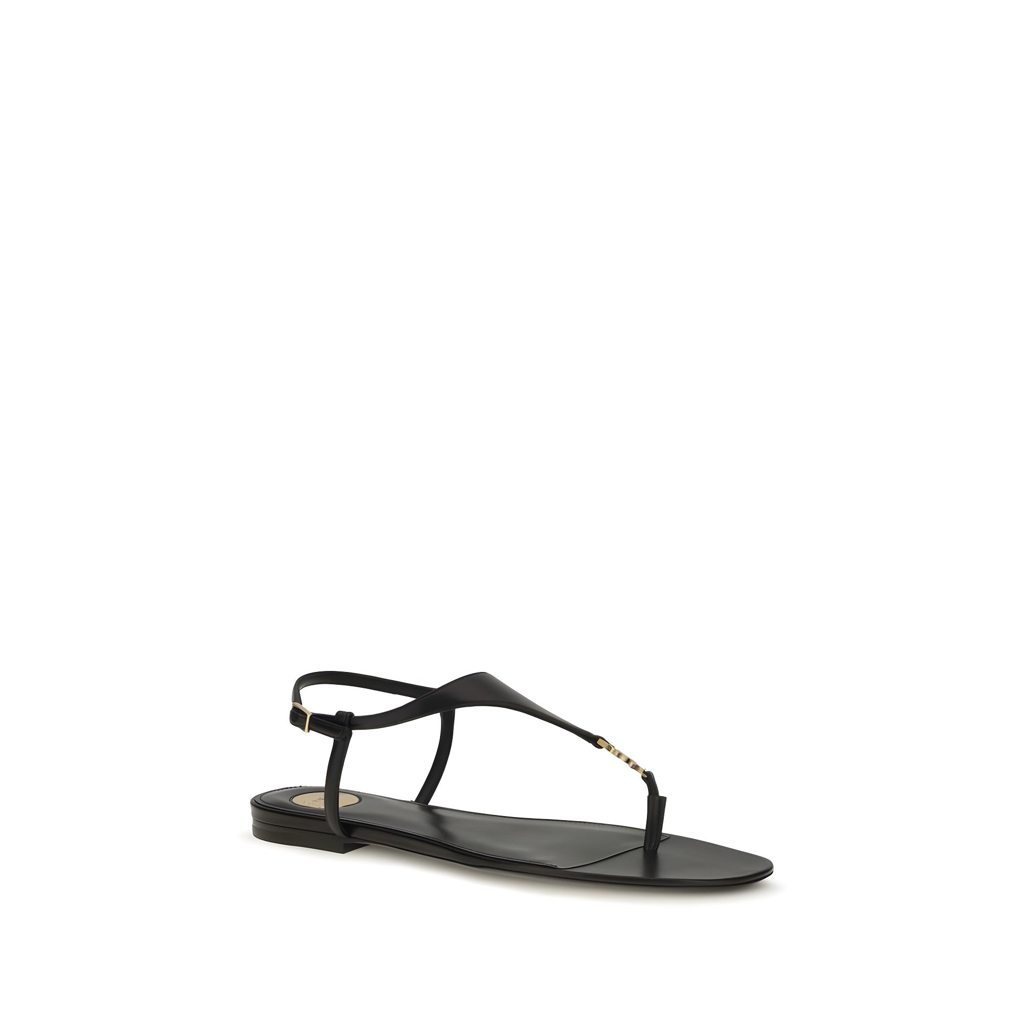 Sandale plate Saint Laurent negre din piele