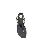 Sandale plate Saint Laurent negre din piele