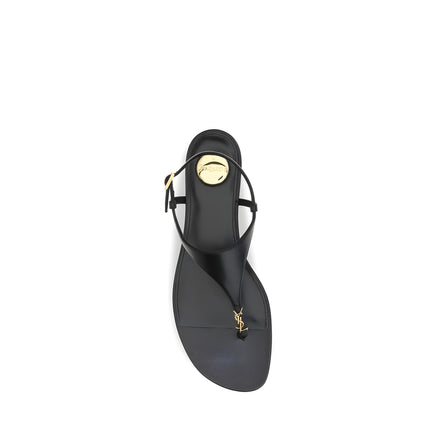 Sandale plate Saint Laurent negre din piele