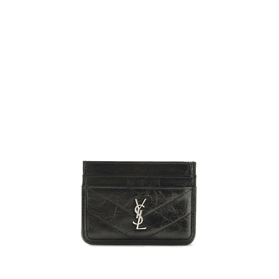 Suport pentru carduri Saint Laurent negru din piele