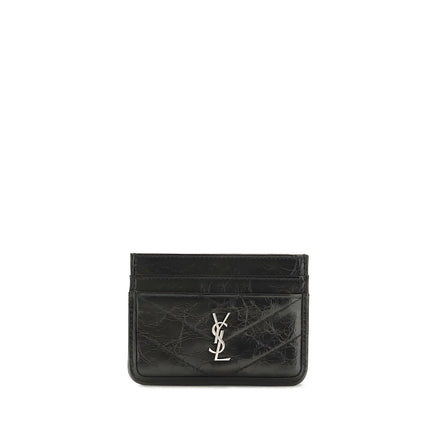 Suport pentru carduri Saint Laurent negru din piele
