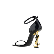 Saint Laurent Black Calf Leather Stiletto Heel Sandals