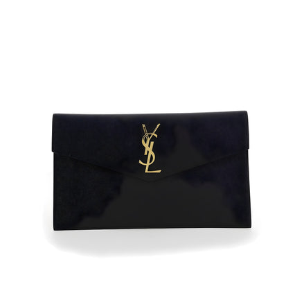 Geantă plic Saint Laurent neagră din piele de vițel