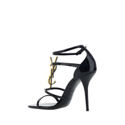Saint Laurent Black Calf Leather Stiletto Heel Sandals