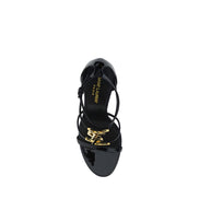 Saint Laurent Black Calf Leather Stiletto Heel Sandals