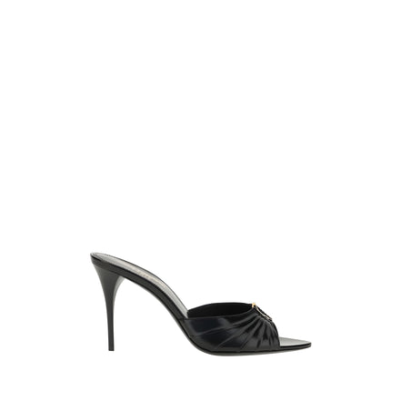 Saint Laurent Black Lambskin Stiletto Heel Sandals