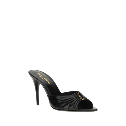 Saint Laurent Black Lambskin Stiletto Heel Sandals