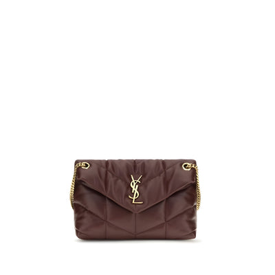 Geantă de umăr Saint Laurent bordo din piele de miel Puffer Toy