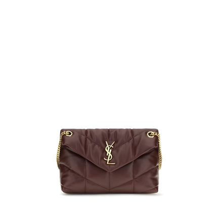 Geantă de umăr Saint Laurent bordo din piele de miel Puffer Toy