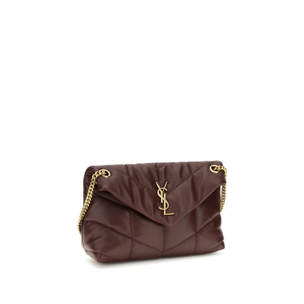 Geantă de umăr Saint Laurent bordo din piele de miel Puffer Toy