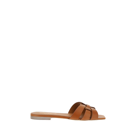 Sandale Saint Laurent plate, din piele de vițel maro