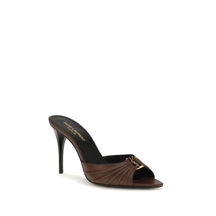 Saint Laurent Brown Calf Leather Mules