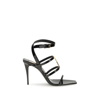 Sandale Saint Laurent Cassandra negre, din piele lăcuită, cu toc stiletto