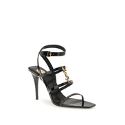 Sandale Saint Laurent Cassandra negre, din piele lăcuită, cu toc stiletto