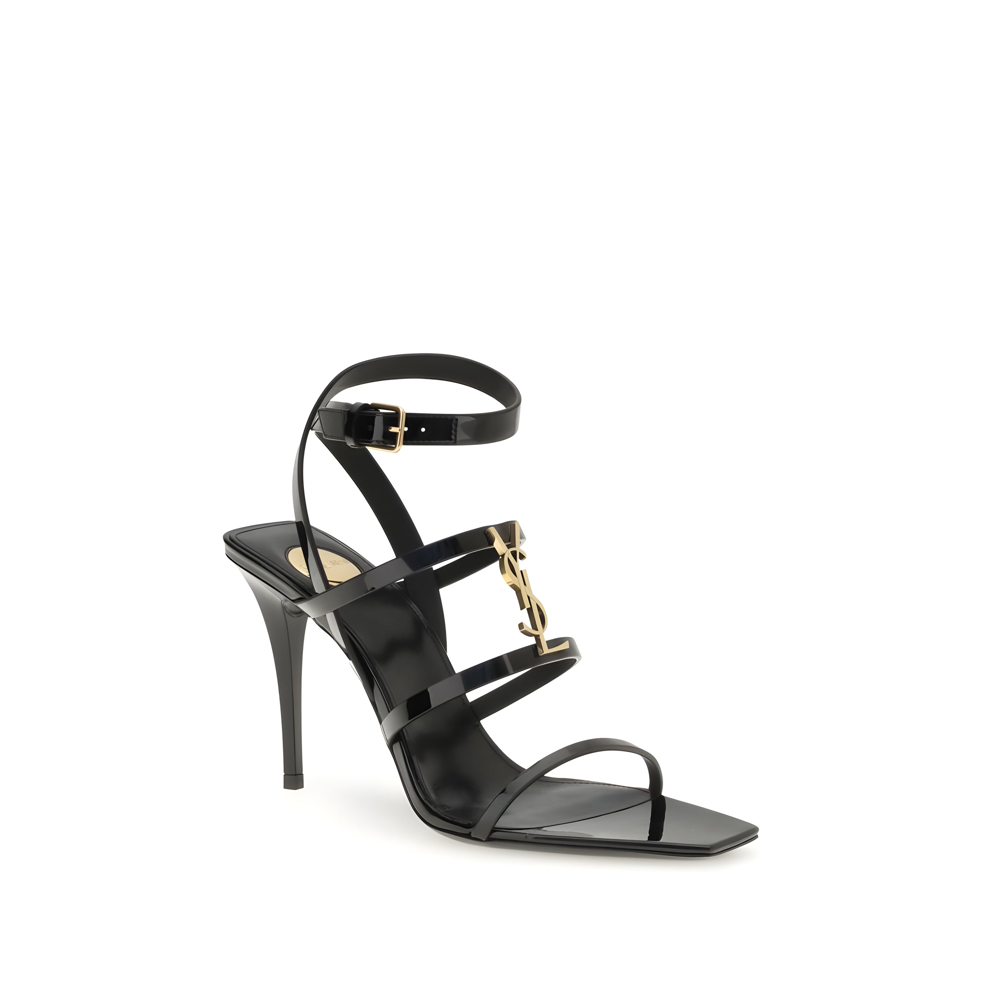 Sandale Saint Laurent Cassandra negre, din piele lăcuită, cu toc stiletto