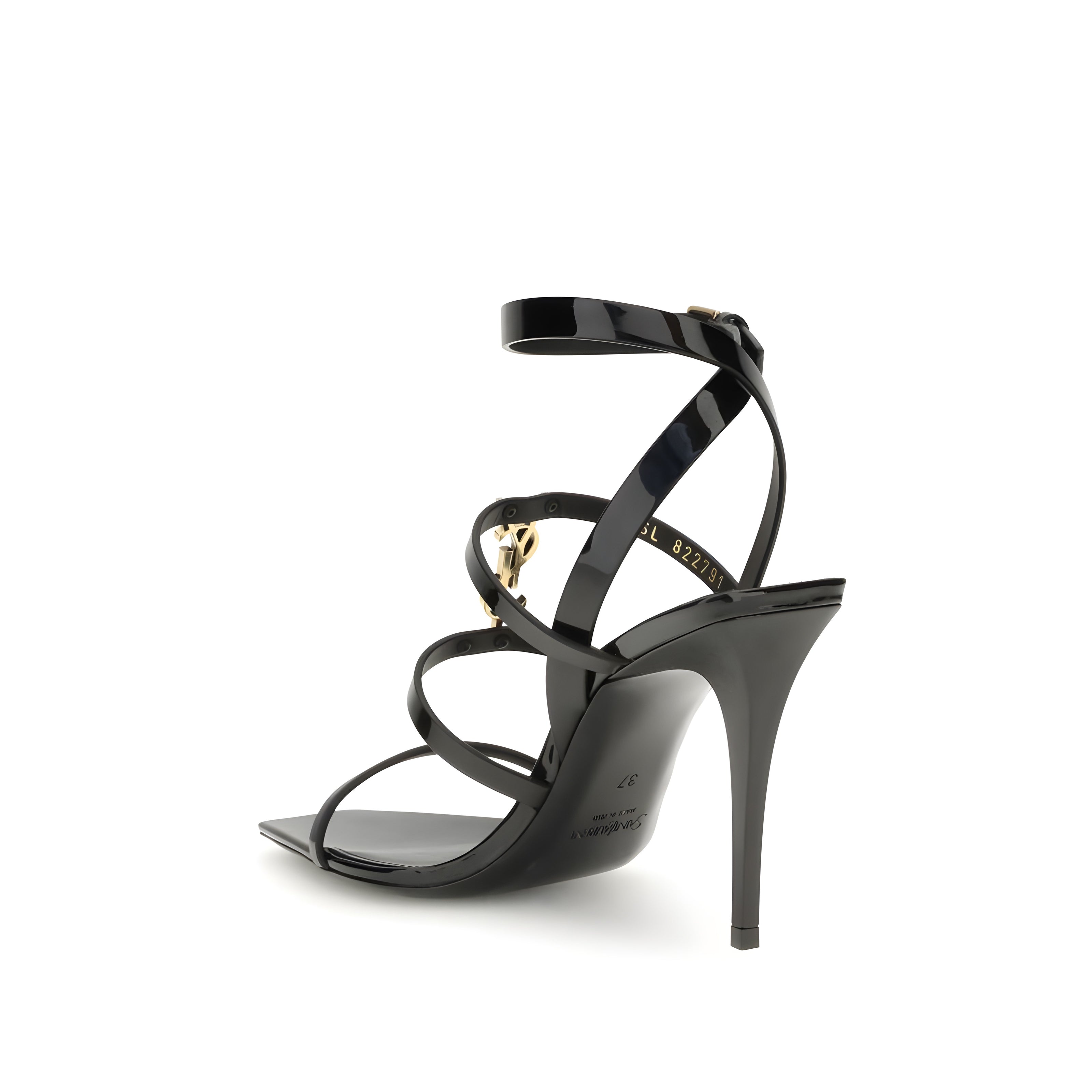Sandale Saint Laurent Cassandra negre, din piele lăcuită, cu toc stiletto