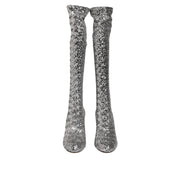 Dolce & Gabbana Silver Sequin Glitter High Heel Boots