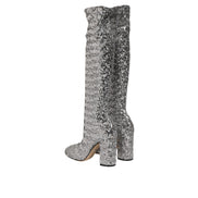 Dolce & Gabbana Silver Sequin Glitter High Heel Boots