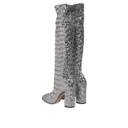 Dolce & Gabbana Silver Sequin Glitter High Heel Boots