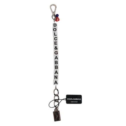 Brățară cu charm Dolce & Gabbana, din alamă argintie, lanț, zaruri și logo încrustat