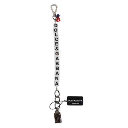 Brățară cu charm Dolce & Gabbana, din alamă argintie, lanț, zaruri și logo încrustat