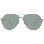 Silver aviator sunglasses with green tinted lenses, modern unisex designer eyewear