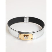 Dolce & Gabbana Bandă de gât din piele argintie texturată cu metal auriu