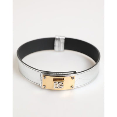 Dolce & Gabbana Bandă de gât din piele argintie texturată cu metal auriu